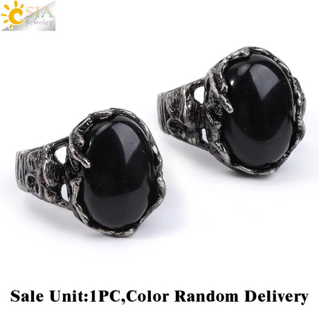 CSJA Vintage Silver Rings Natural Stone Amethyst Ring for Women Adjustable Design Handmade Fashion Jewelry Boho Accessories H765 - Charlie Dolly
