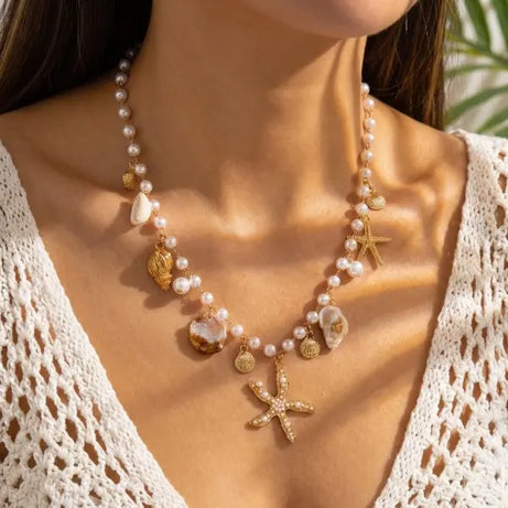 Shell, Starfish and Seahorse Polymer Clay Choker Set (3 Pieces)