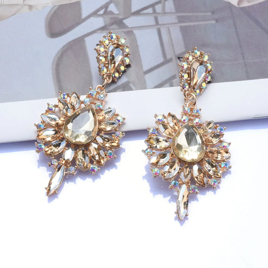 Crystal Water Drop Long Statement Earrings Jewelry