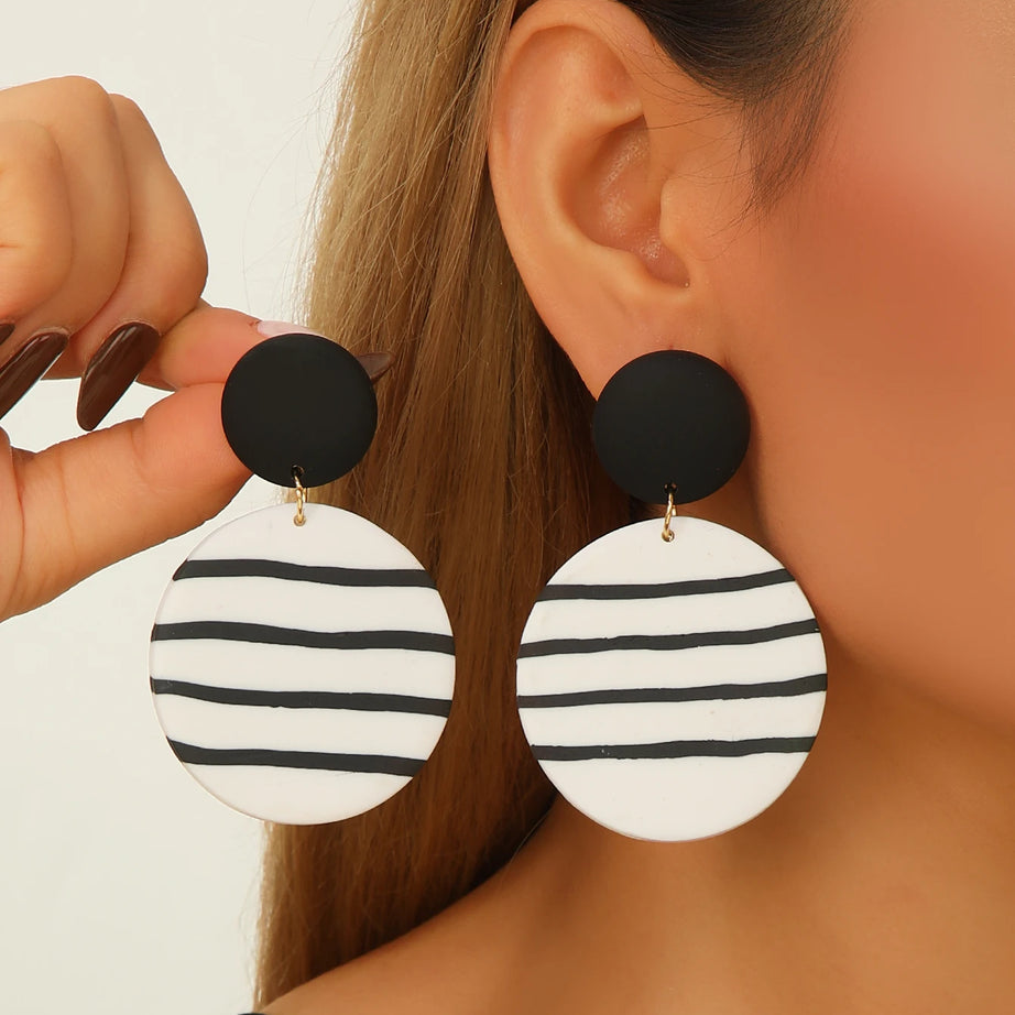 Striped Polymer Clay Rainbow Dangle Earrings Jewelry