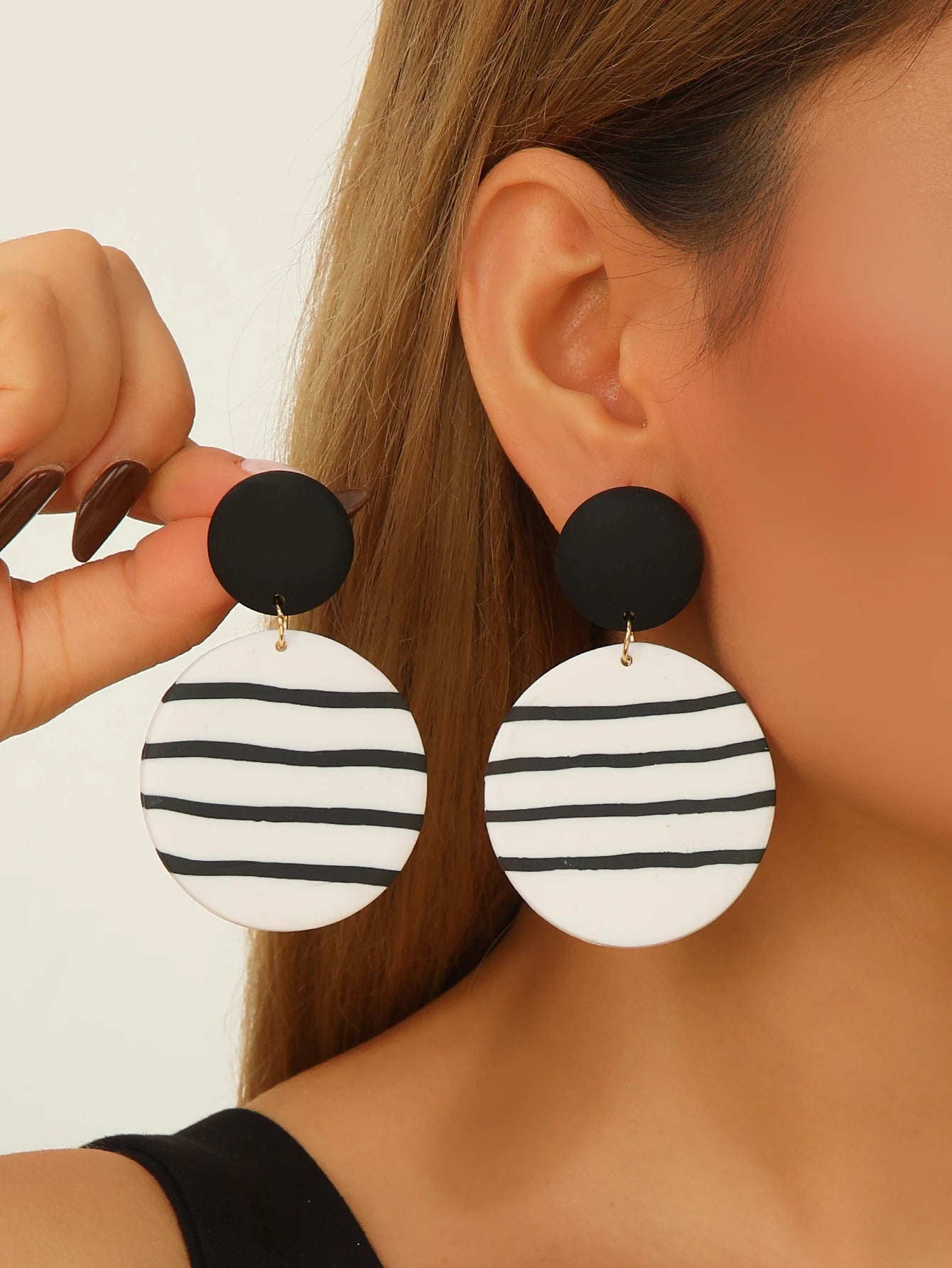 Boho Dangle Earrings Lightweight Polymer Clay Women's Black White Stripe round Confetti Donut Square Rainbow Wave Yellow