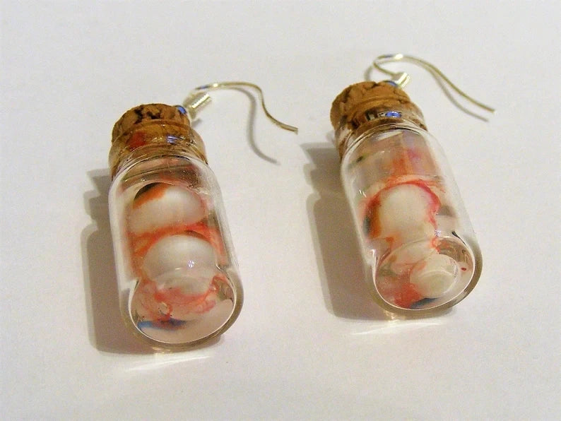 Halloween earrings Eyeballs in a Bottle Earrings Miniature Bottle Eyeball earrings Bottle of Eyes Halloween Jewelry - Charlie Dolly