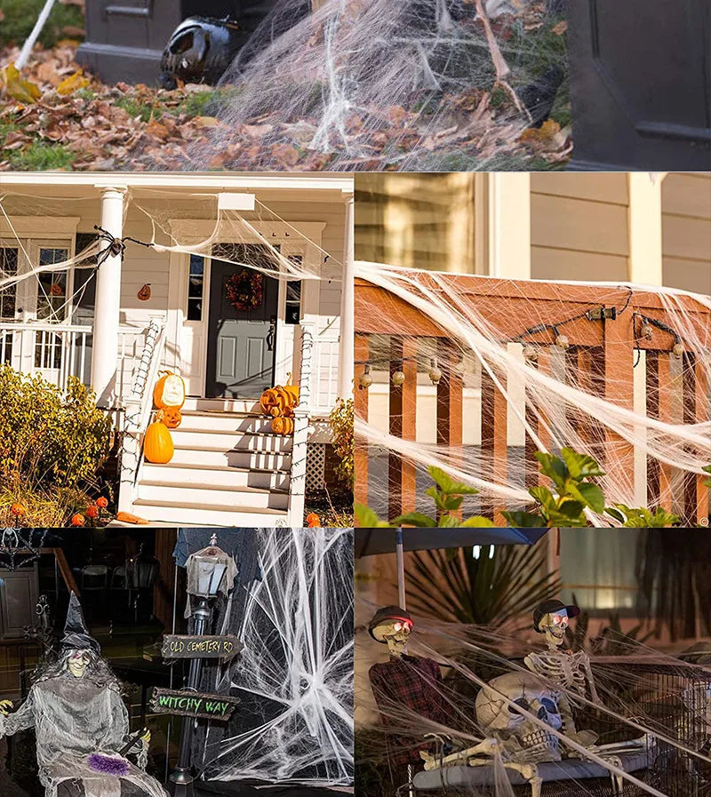 1pc Halloween Elastic Spider Web with Spider Horror Haunted House Yard Scene Arrangement Halloween Faux Decorative Props 2024 - Charlie Dolly