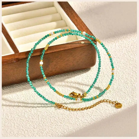 Beaded Choker Necklace for Women, 18K Gold Plated Boho Colorful Natural Stone Beads Chain Necklace stackable Handmade Jewelry - Charlie Dolly
