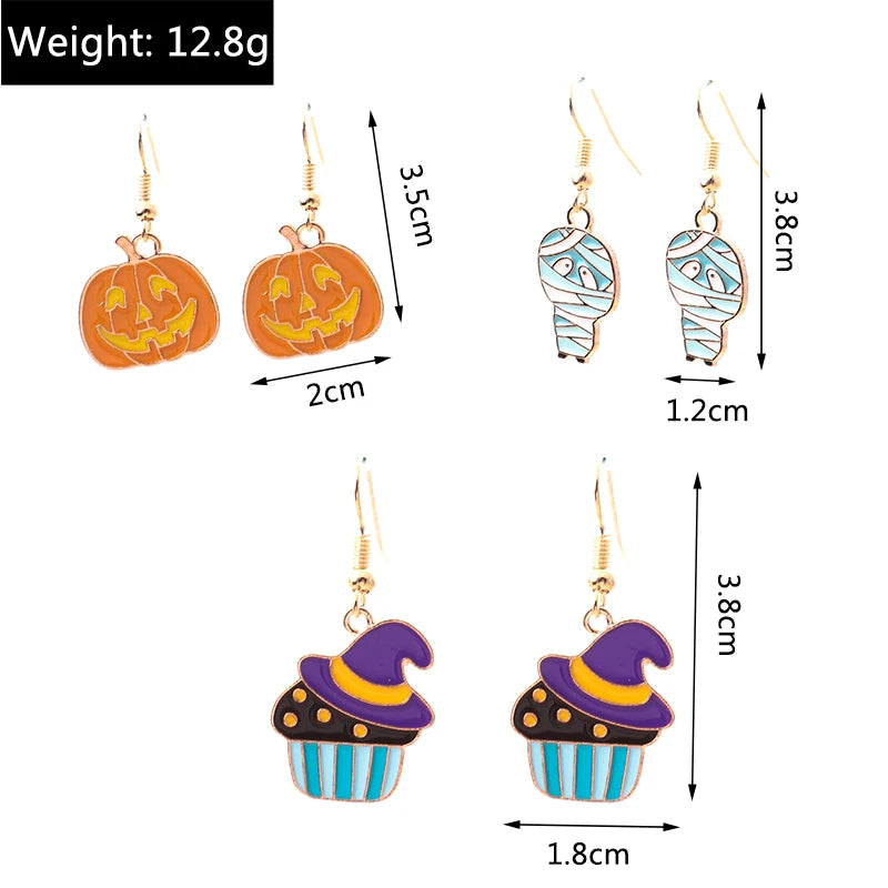 Aihua Fashion Halloween Earrings Enamel Ghost Pumpkin Skeleton Mummy Bat Drop Earrings For Women Halloween Night Party Jewelry - Charlie Dolly