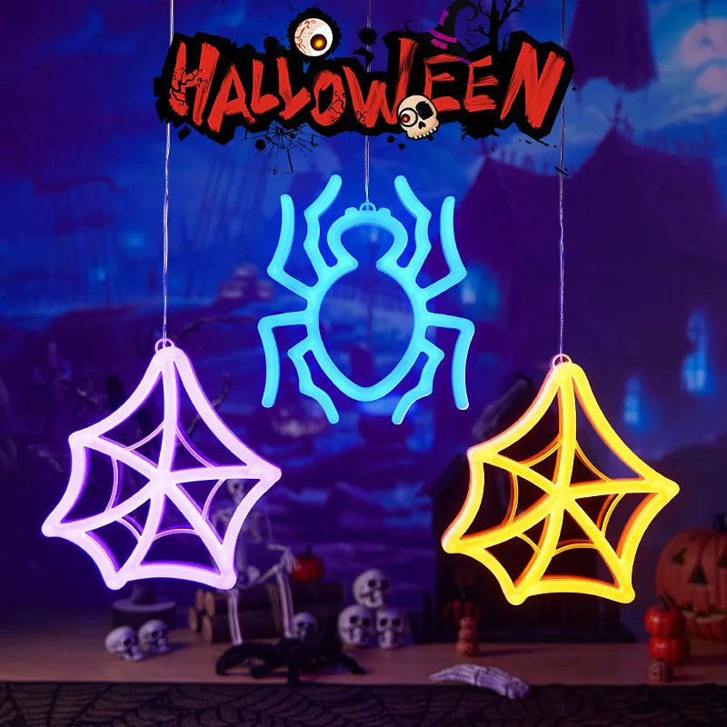 Halloween Window Lights Home Indoor LED Pumpkin Spider Ghost LED Decor Lamp 2024 Halloween Party Hanging Decoration Kids Favors - Charlie Dolly