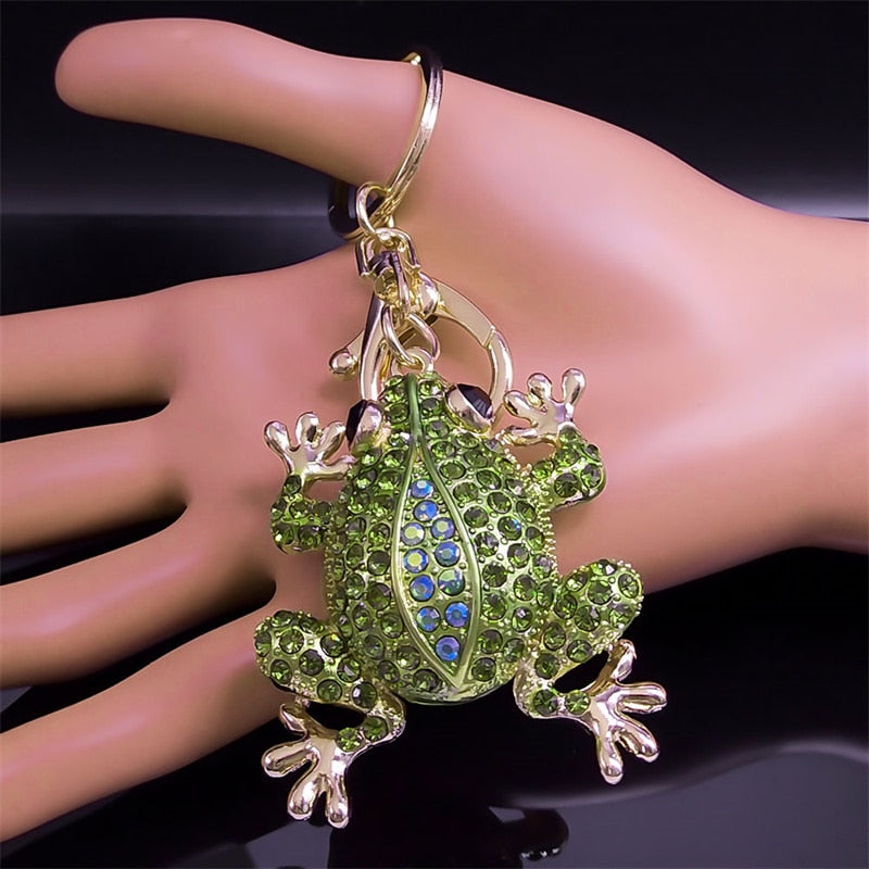 Green Rhinestone Frog Keyring Animal Keychain Pendant Bag Accessories Party Wedding Birthday Gift Jewelry attache porte clef