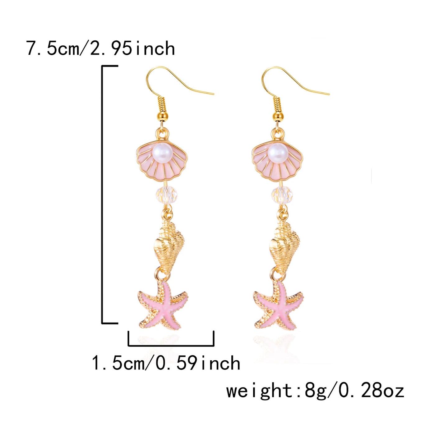 Ocean Style Shell, Starfish and Conch Enamel Drop Earrings