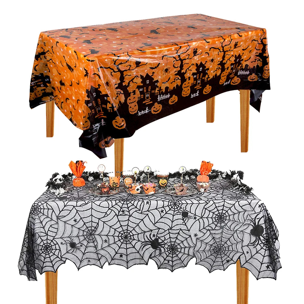 Halloween Tablecloth tablecover table decor Haunted House Pumpkin Spider Web Tablecloth 2024 Halloween Party Decoration Supplies - Charlie Dolly
