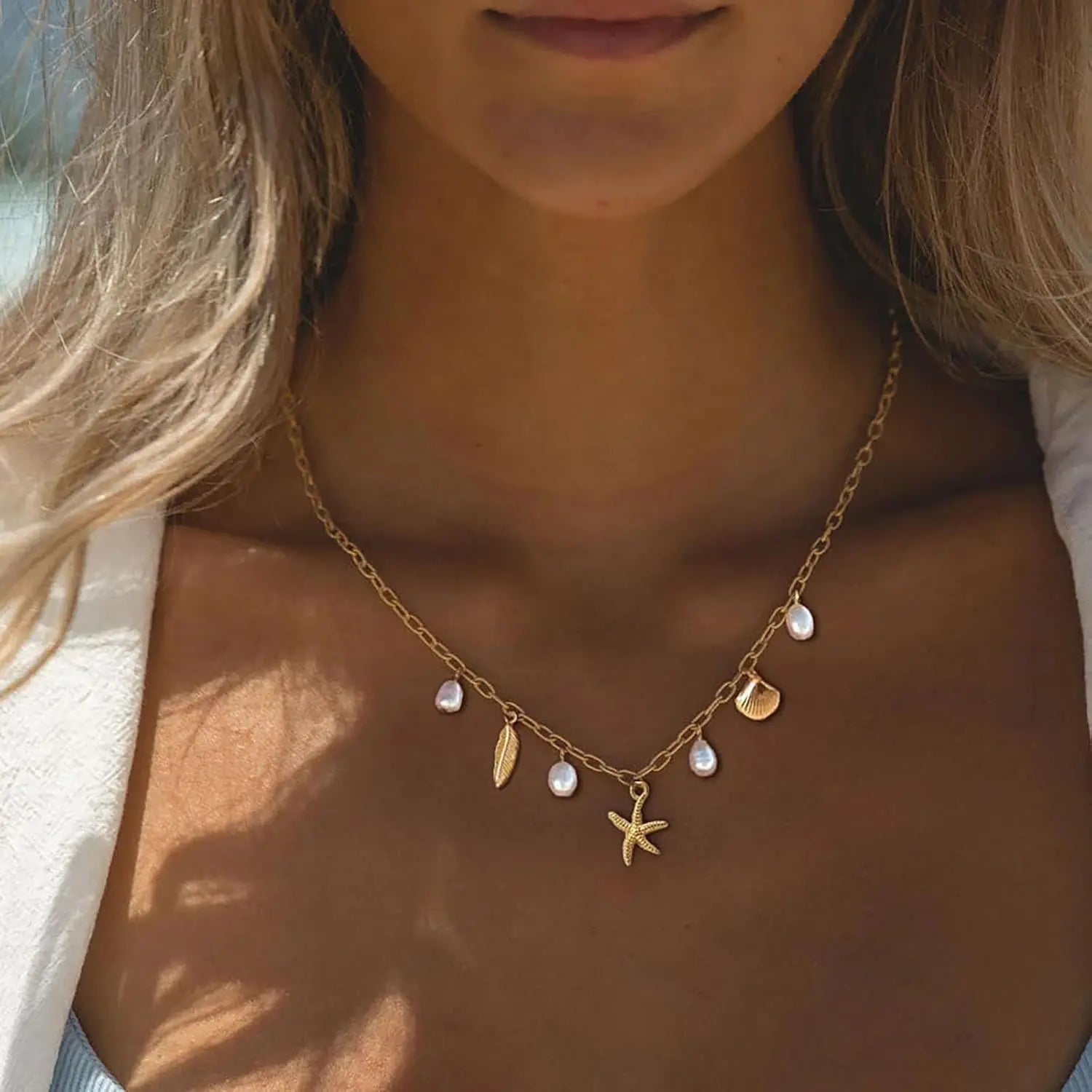 18K Gold Waterproof Titanium Steel Paperclip Choker Beach Shell Conch Necklaces Preppy Stuff Boho Summer Beach Jewelry For Women
