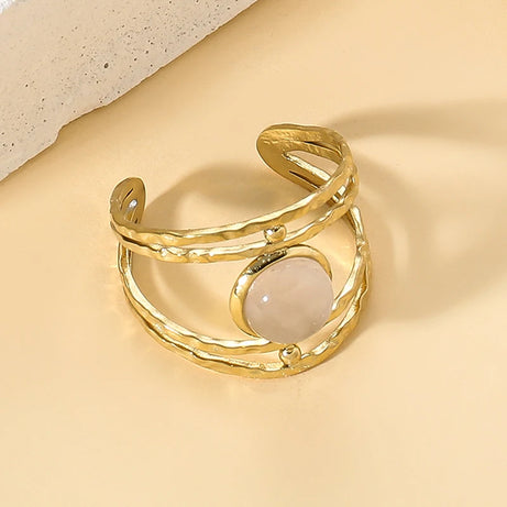 Boho Opal Turquoise Natural Stone Finger Rings Hollow Multi-Layer Jewelry Rings for Women Stainless Steel Ring Women Party Gifts - Charlie Dolly