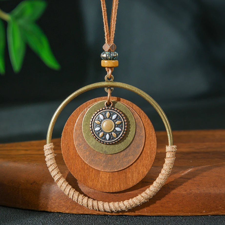 Large Circle Pendant Layered Sweater Chain Necklace Jewelry