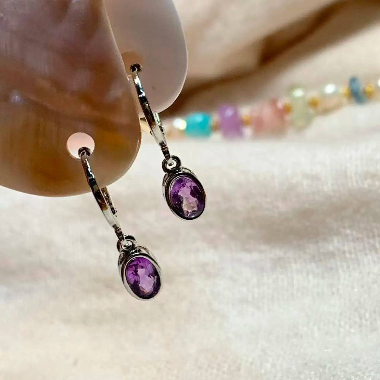 HEYYA STONE Vintage Natural Amethyst Hoop Earrings Simple Classic Round Circle Gemstone Jewelry Handmade 14K GOLD exclusive