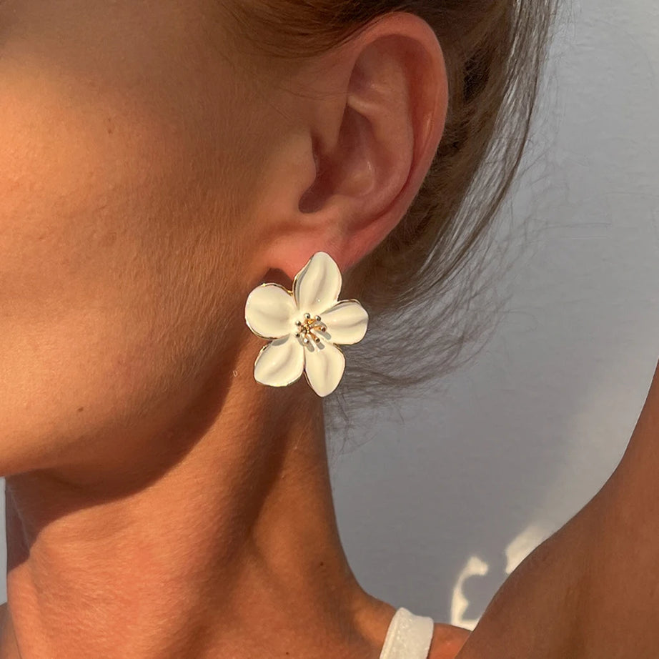 Enamel Petal Flower Stud Earrings Jewelry