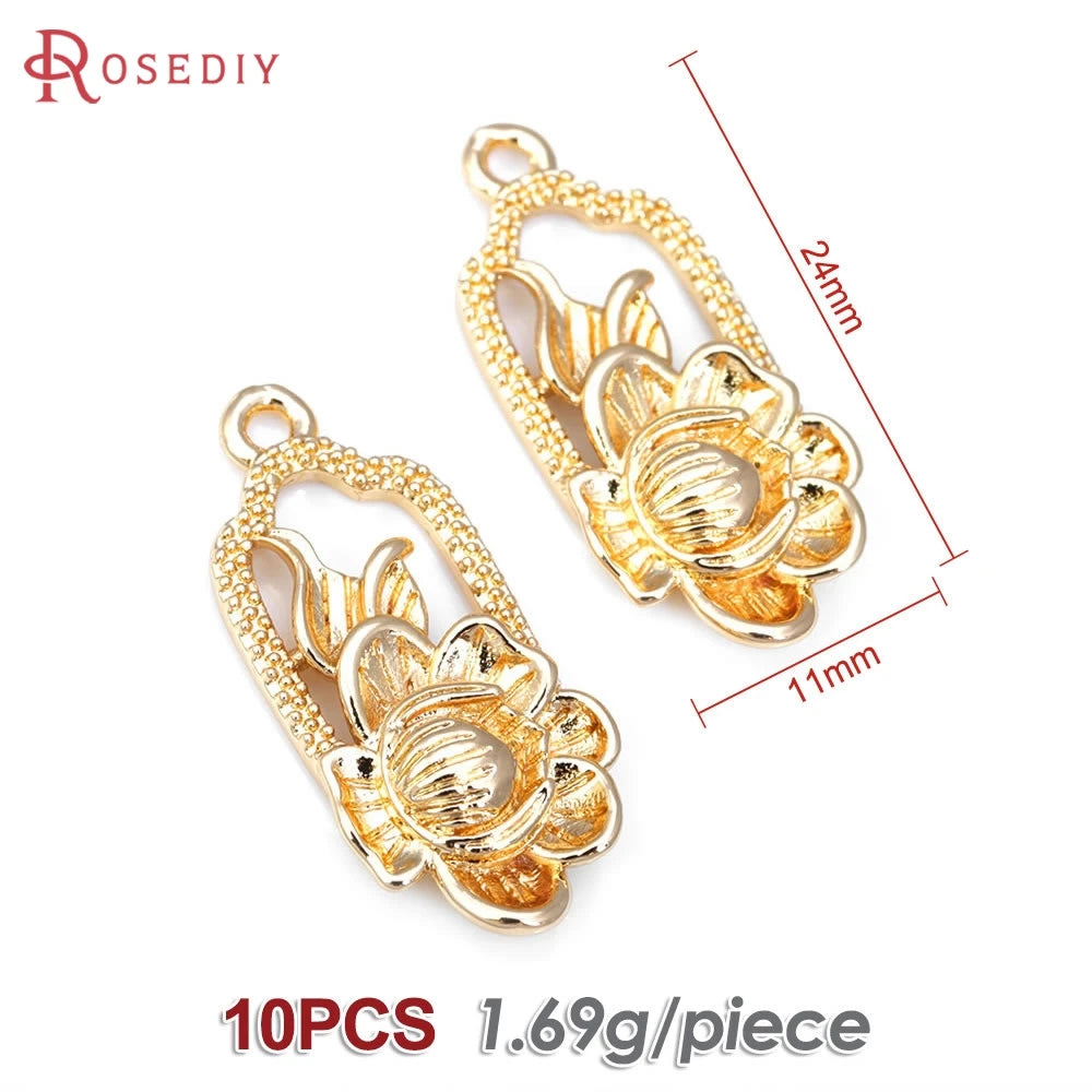18K Gold Color Brass Lotus Flower Charms Pendants High Quality Diy Necklace Earrings Jewelry Making Accessories