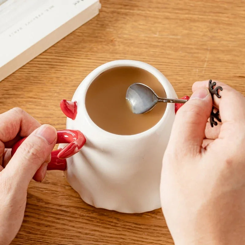 1pc 16oz Large Ceramic Halloween Devil Mug Adorable Cartoon Ghost Elf Kawaii Elves Porcelain Tea Cup Drinkware Gift for Kids - Charlie Dolly