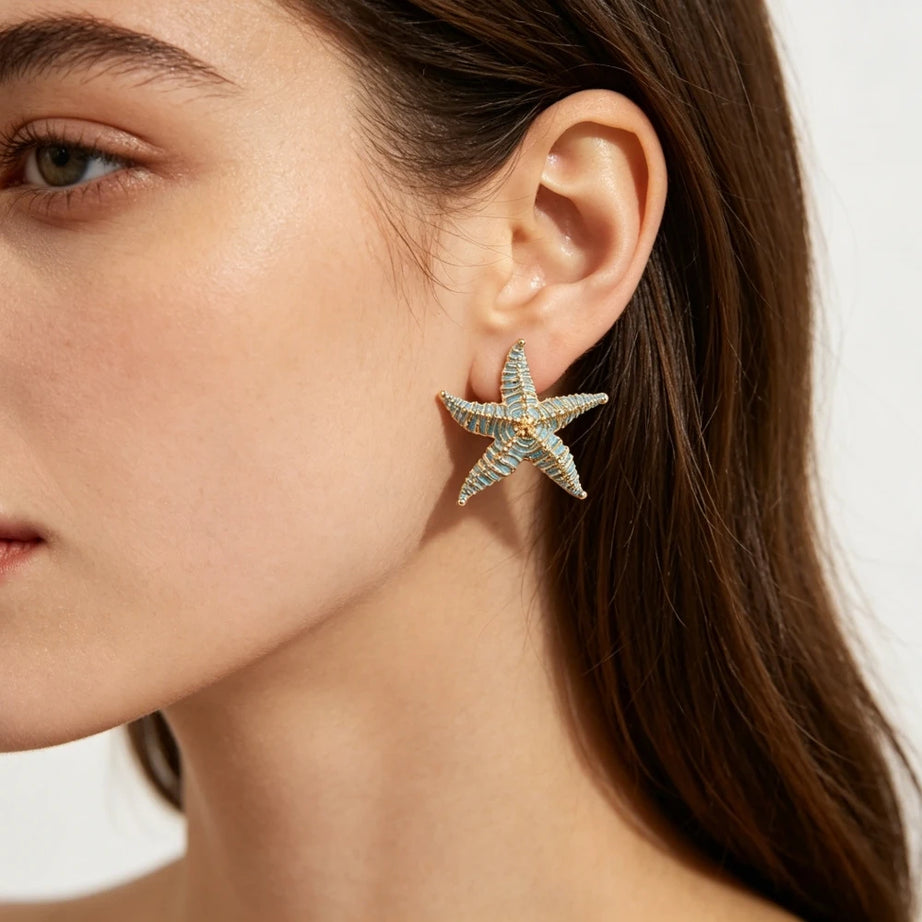 Enamel Starfish Big Statement Earrings Jewelry