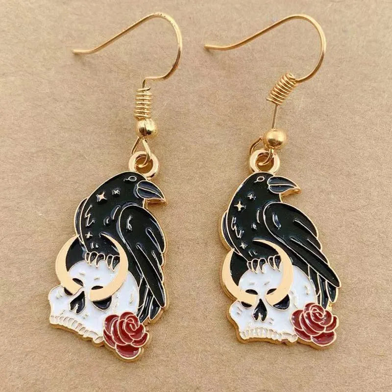 Earrings for Women Girls Drop Dangle Teens Charm Gift Party Simple Punk Cool Halloween Skull Cross Horror Skeleton Death Bat - Charlie Dolly