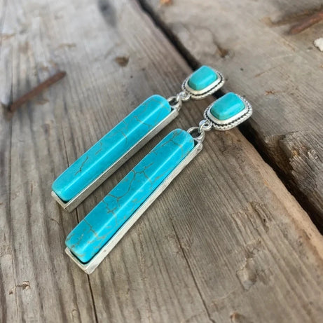 Retro Bohemian Rectangular Lapis Lazuli earrings, Fashionable Bluestone pendant, women's Jewelry Accessories - Charlie Dolly