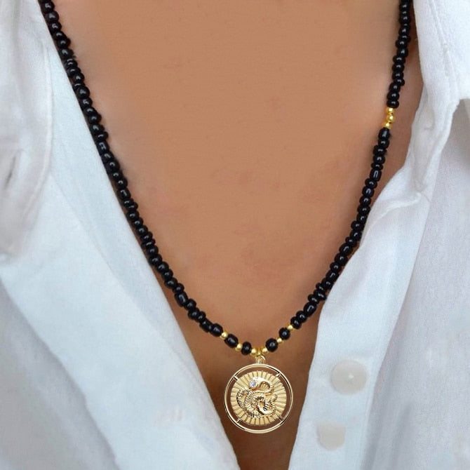 Fashion Classic White Rice Beads White Shell Stone Short Necklace Retro Charm Moon Eyes Pendant Jewelry Christmas Halloween Gift - Charlie Dolly