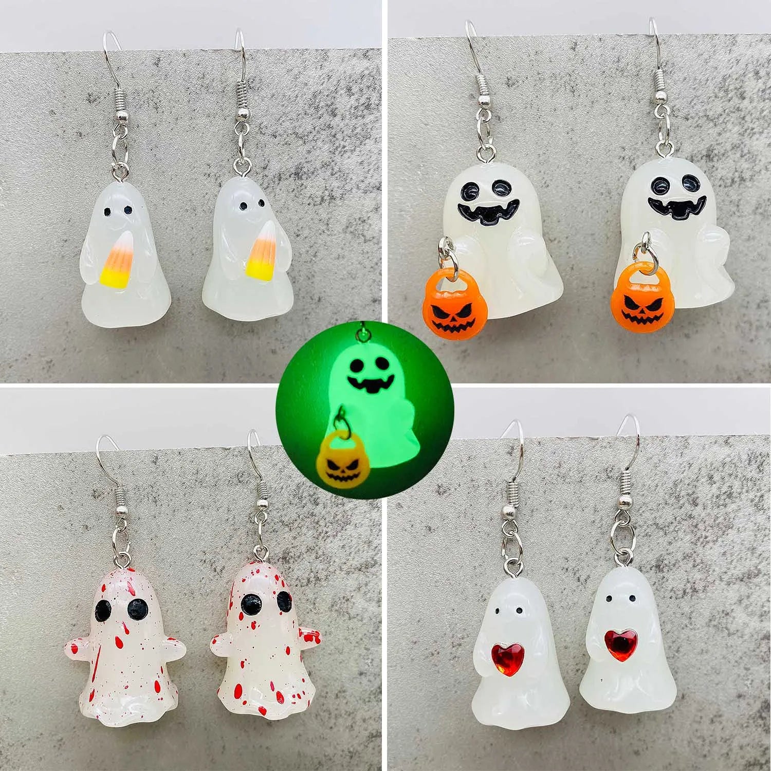 Night Light Ghost Acrylic Halloween Necklace Halloween Tiny Glow-In-The-Dark Spooky Charm Earrings Party Jewelry Gifts for Women - Charlie Dolly