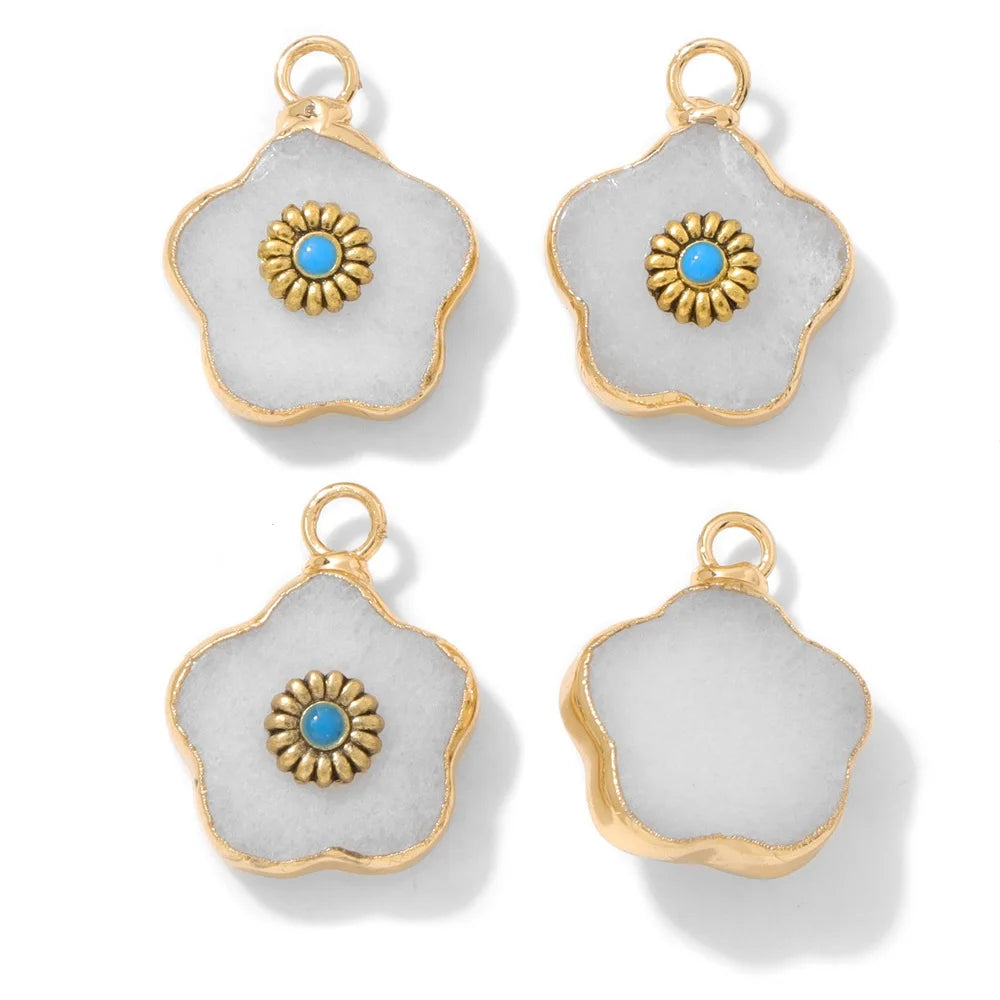 2pcs Natural Stone Flower Charms Tiger Eye Lapis Lazuli Flower Pendant For Jewelry Making Necklace DIY Earrings Bracelet15x20mm