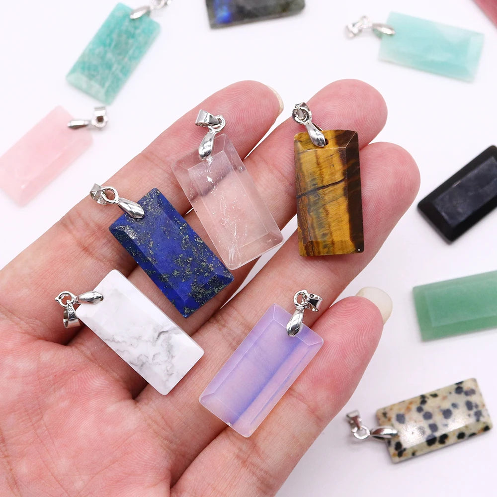 2pcs Quartz Crystal Rectangle Stone Pendants for Women DIY Necklace Natural Amethyst Lapis Lazuli Slice Pendant Earrings Jewelry