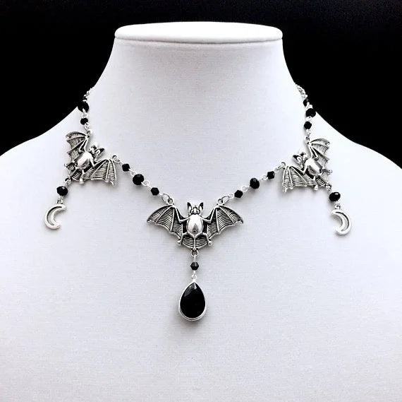 Halloween Diablo, Gothic Wizard Worship, Pagan Vintage Bat, Spider Web, Vampire Pendant Necklace, Women's Gift Jewelry - Charlie Dolly