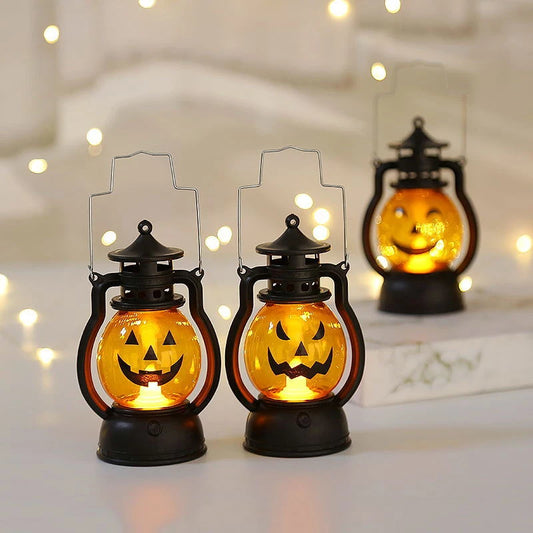 Halloween Pumpkin Lantern Handheld  LED Lamp Vintage Kerosene Table Lights for Home Camping Garden Yard Door Decor