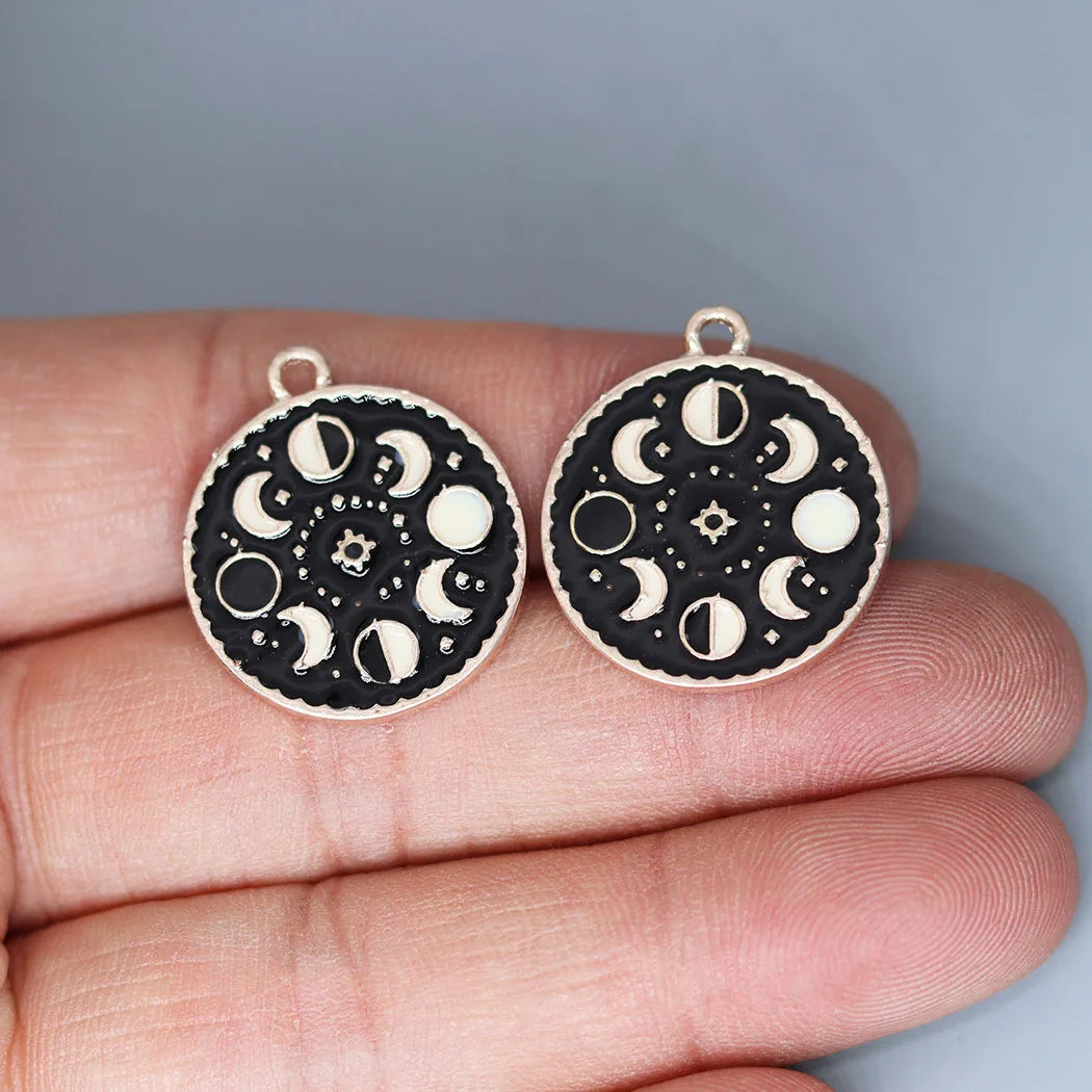 3pcs/lot Phase of the Moon Enamel Charms Black Drop Oil Pendant Charm For Jewelry Making DIY Craft Earrings Necklace Accessories