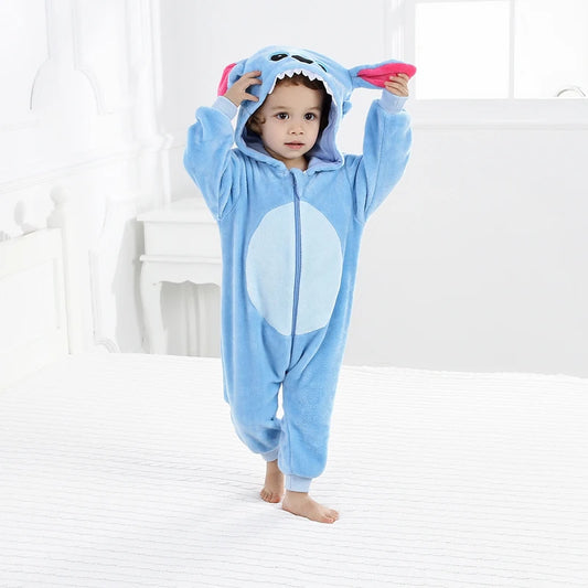 Baby Kigurumi Stitch Dinosaur Tiger Cow Rabbit Cartoon Romper Infant Kids Animal Jumpsuit Girls Boys Cosplay Pyjama Costumes