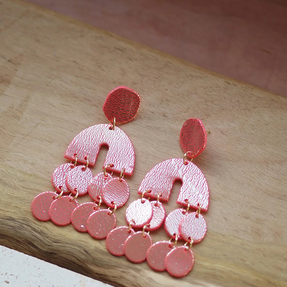 Metallic Clay Arch Fringe Statement Earrings Jewelry