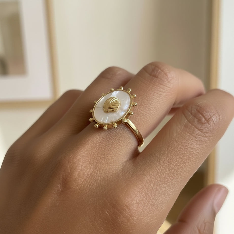 Gold Plated Stainless Steel Natural Shell Ring