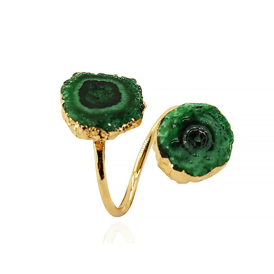 Irregular Agate Slices Open Cross Ring for Women Girls Boho Rough Natural Stone Sunflower Finger Jewelry Wedding Party Gift - Charlie Dolly