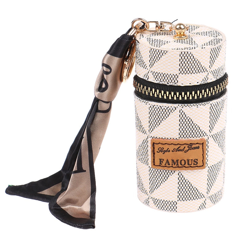 Leather Luxury Leather Bucket Lipstick Bag Keychain Exquisite Personality Storage Bag Pendant Accessories Key Ring Gift - Charlie Dolly