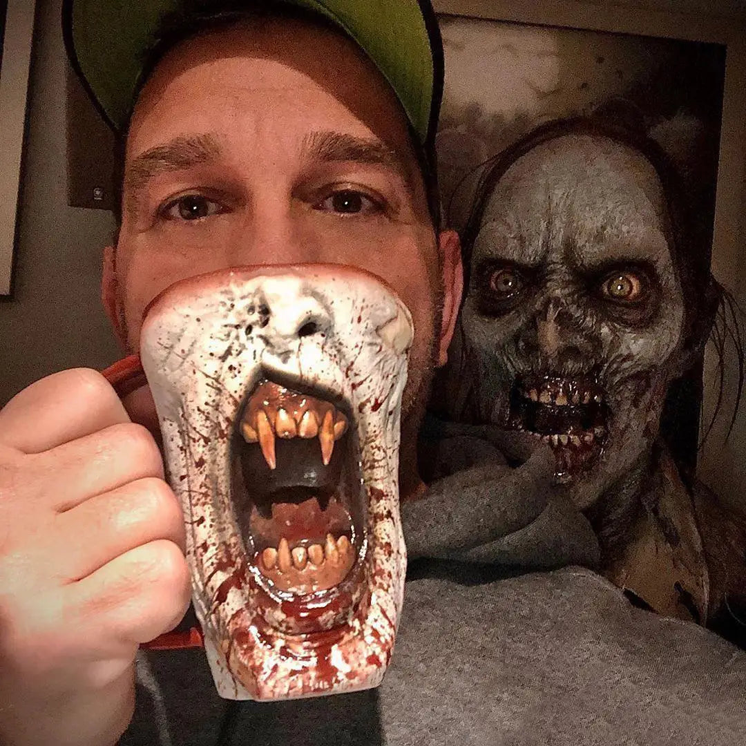 Halloween Horror Mug Statue Photograph Prop Vampire Half Face Mug Figurine for Indoor Bedroom Dining Room Haunted House Tabletop - Charlie Dolly