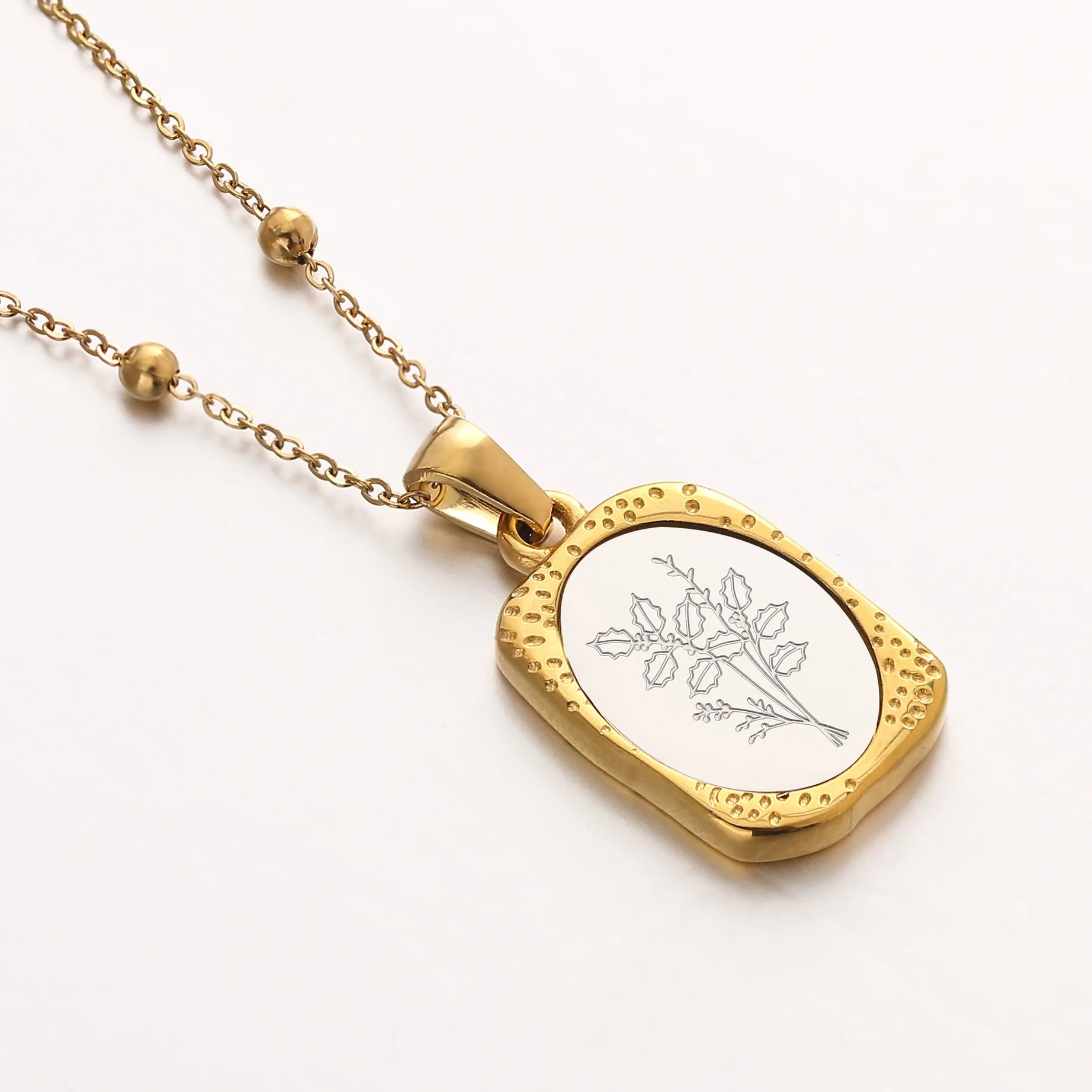 Birth Flower Month Pendant Necklace, Personalized Stainless Steel Floral Birthday Gift