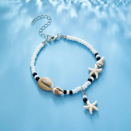 Shell and Starfish Rice Bead Handmade Boho Anklet