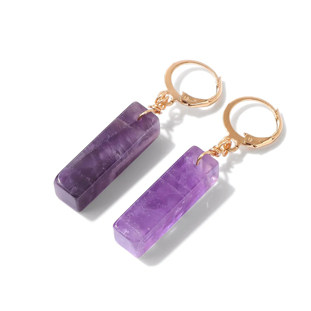 Rectangle Amethysts Dangle Earring Obsidian Quartzs Jades Stone Hoop Earring Fashion Classic Simple Jewelry Gift For Women