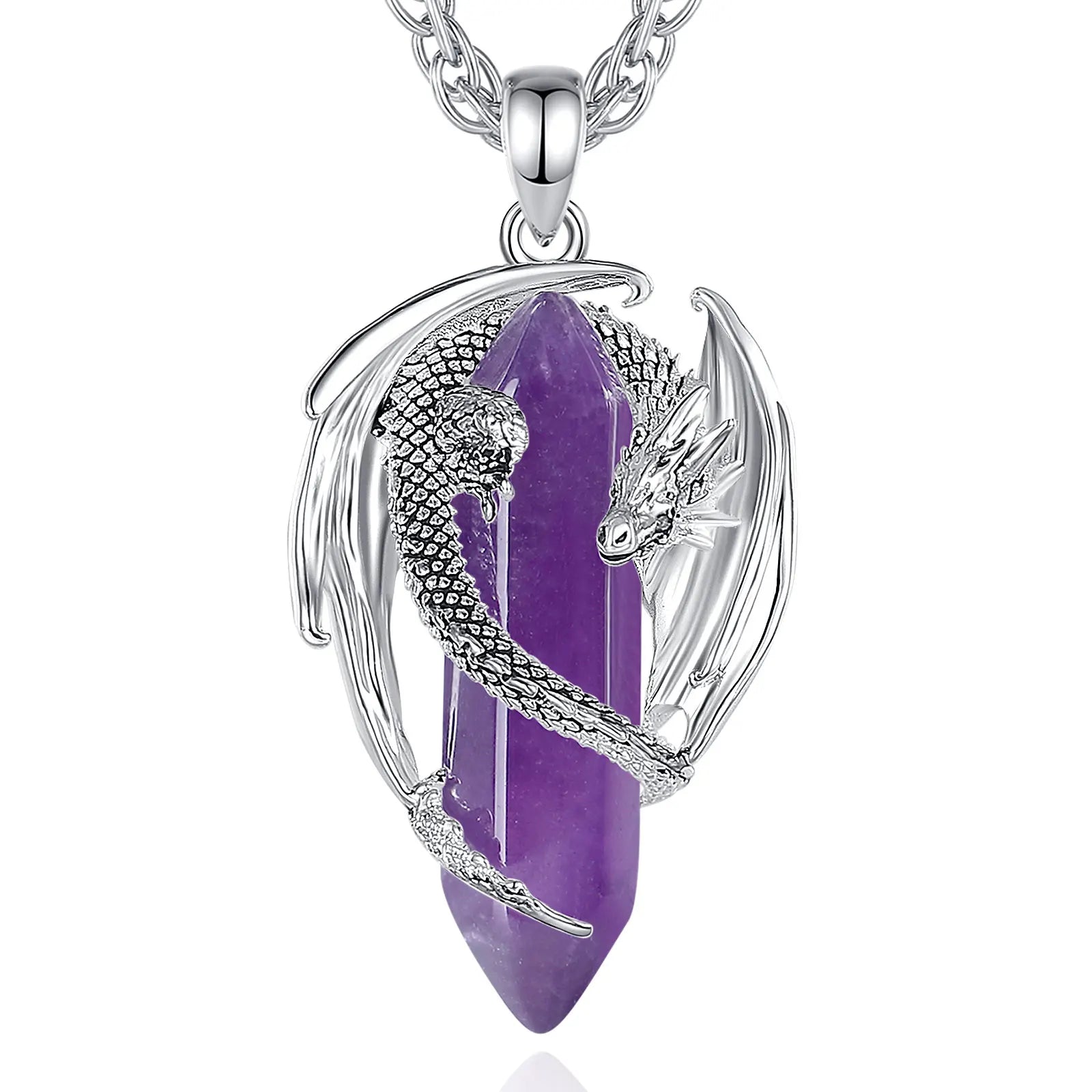 Eudora Dragon Twining Hexagonal Natural Obsidian Prismatic Necklace Punk Turquoise Amethyst Jade Pendant Malachite Jewelry Gift