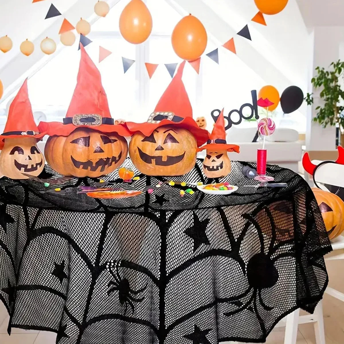 Halloween Black Lace Placemat Happy Halloween Party Decorations 2024 For Home Spider Web Tablecloth Kitchen Dining Table Covers - Charlie Dolly