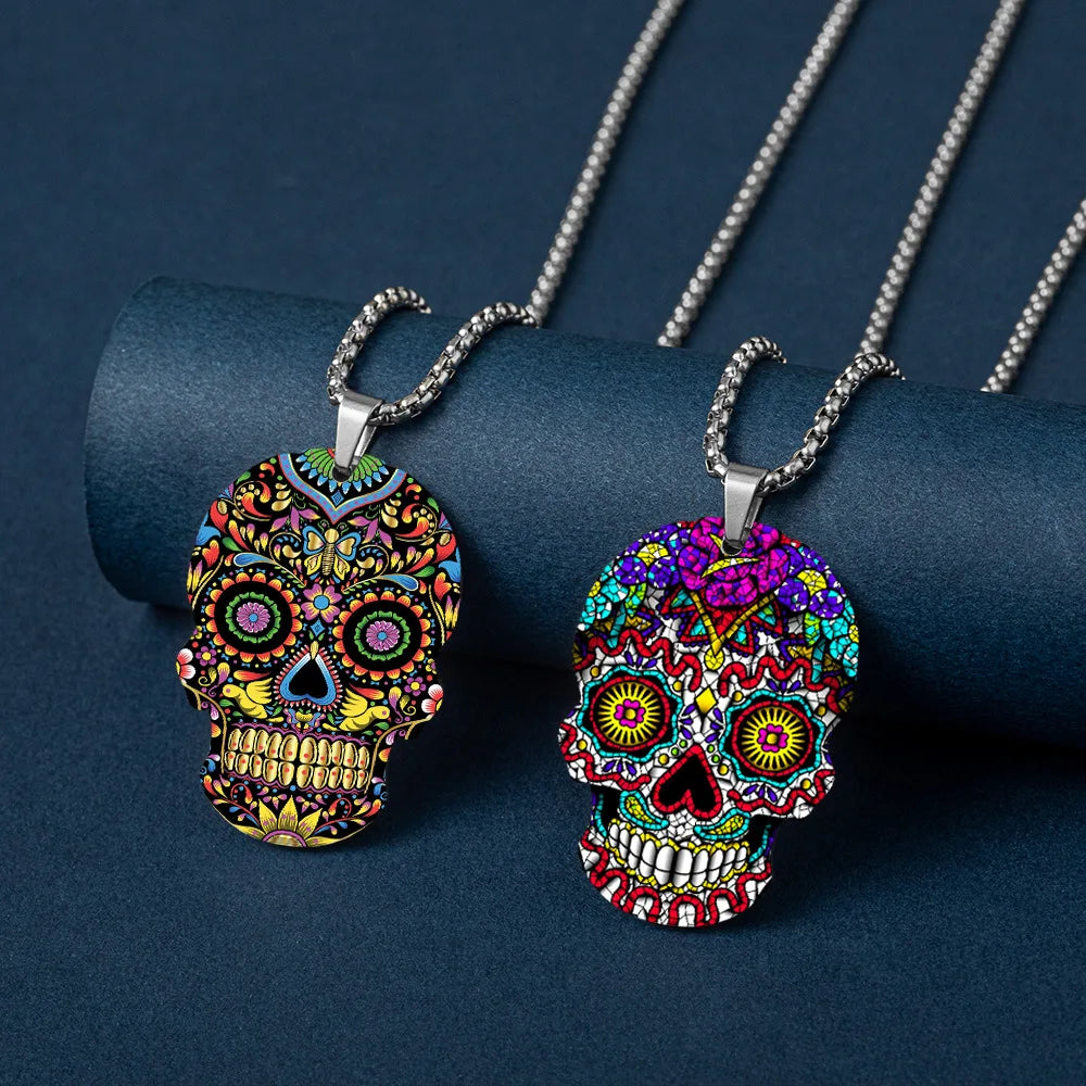 HNSP Stainless Steel Goth Skull Pendant Chain Necklace For Men Women Halloween Key Chain Accessory Gift - Charlie Dolly