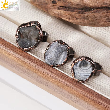 CSJA Vintage Silver Rings Natural Stone Amethyst Ring for Women Adjustable Design Handmade Fashion Jewelry Boho Accessories H765 - Charlie Dolly