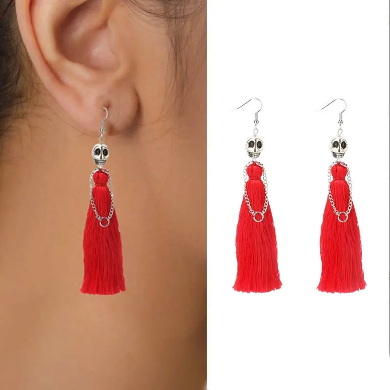 Gothic Halloween Skeleton Earrings for Women Punk Ethnic Skull Rope Tassel Drop Earrings Fashion Party Holiday Jewelry Gifts - Charlie Dolly