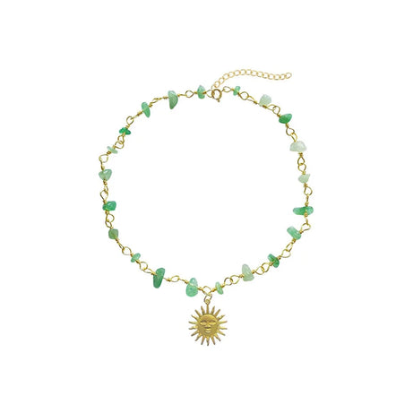 Natural Stone Boho Hippie Sun Necklace for Women Teen Girls, 18K Gold Palted Crystal Choker, Birthday Christmas Jewelry Gifts - Charlie Dolly