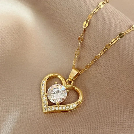 Gold Heart & Lips Pendant Boho Chain Necklace, Playful Love Talisman