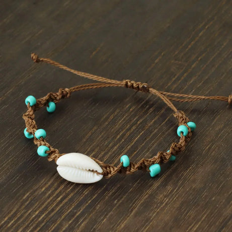 Macrame Shell and Blue Howlite Boho Surf Bracelet