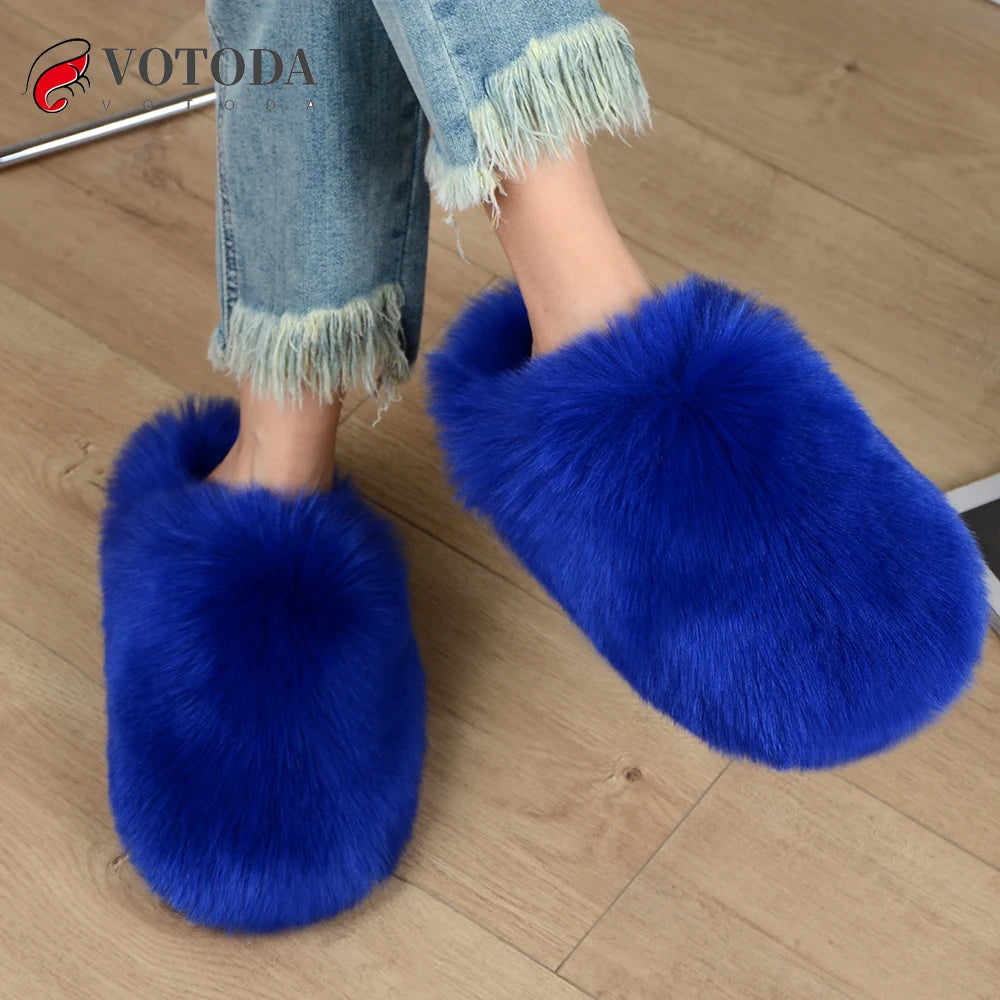 New Winter Women Fur Slippers Furry Raccoon Fox Fur Slides Faux Fur Plush Fuzzy Flip Flop Warm Fluffy Slipper Luxury Shoes Woman - Charlie Dolly