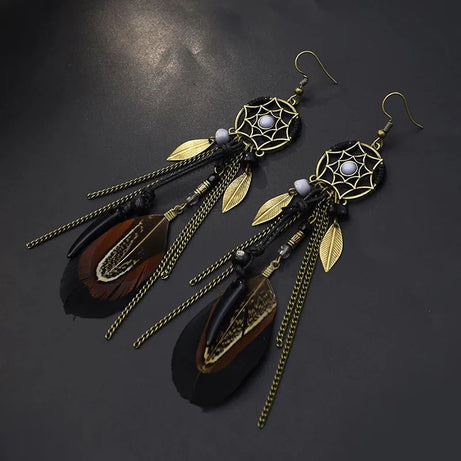 Dream Catcher Feather Chain Tassel Hook Earrings Jewelry
