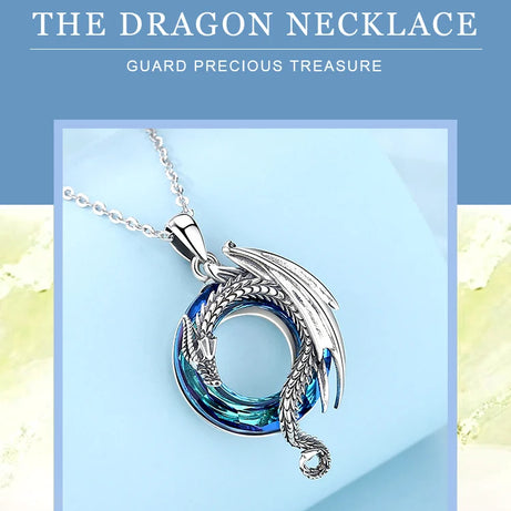 Dragon Amulet Necklace with Austrian Crystal, S925 Sterling Silver